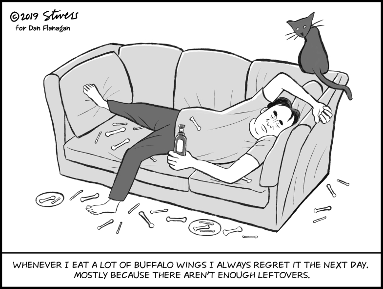 Buffalo wings on couch